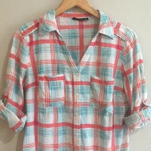 A.n.a Coral and Turquoise Button Shirt